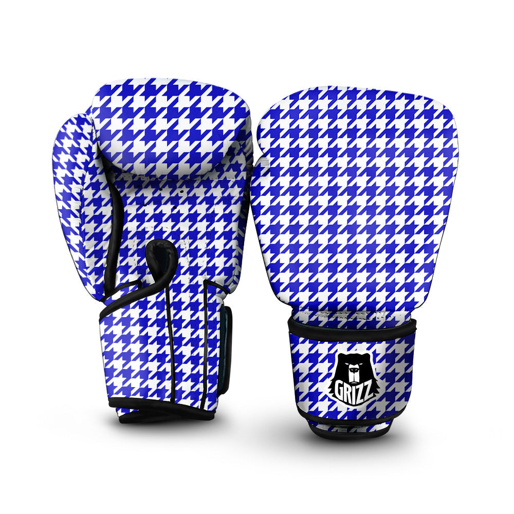Navy Houndstooth Print Boxing Gloves-grizzshop