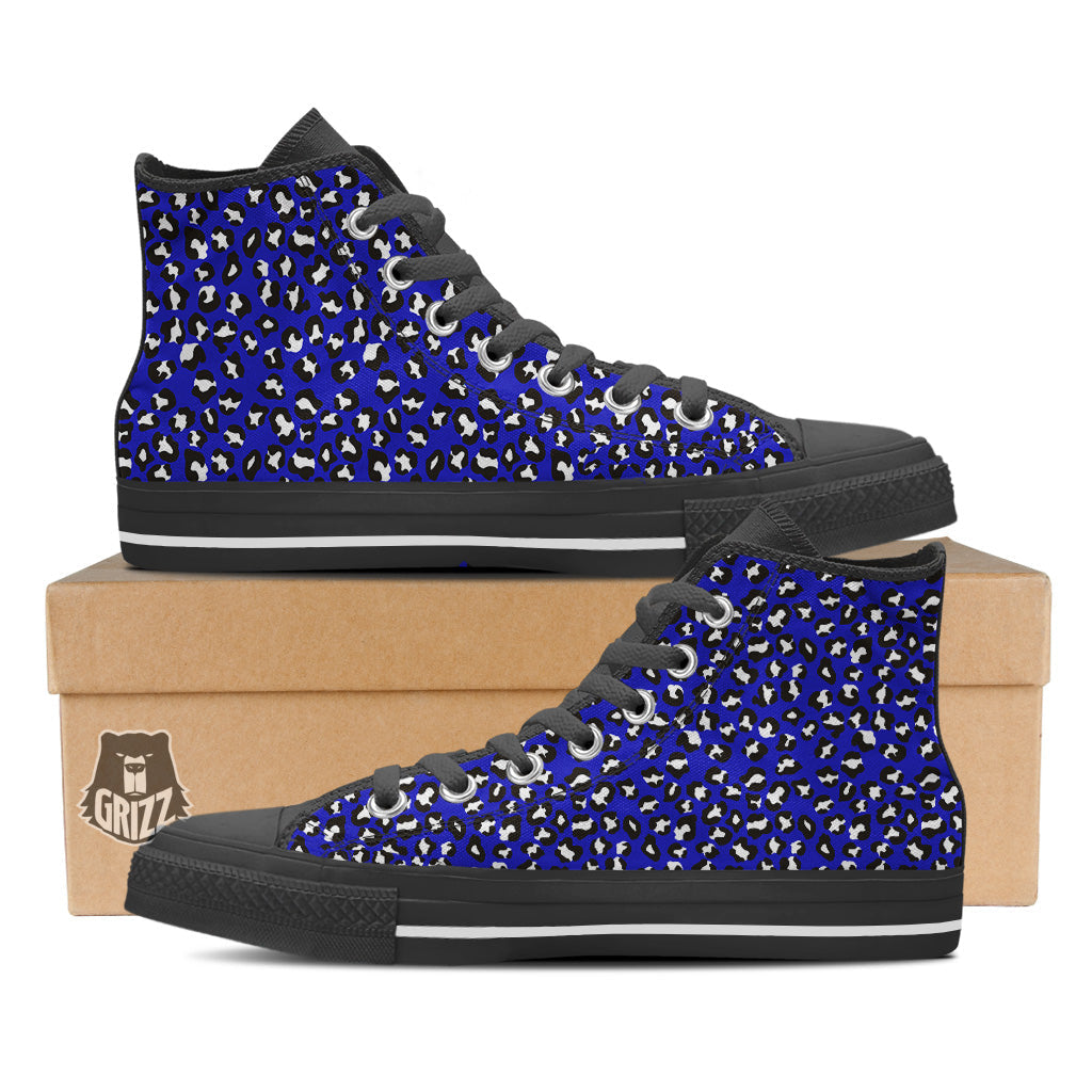 Navy Leopard Print Pattern Black High Top Shoes-grizzshop