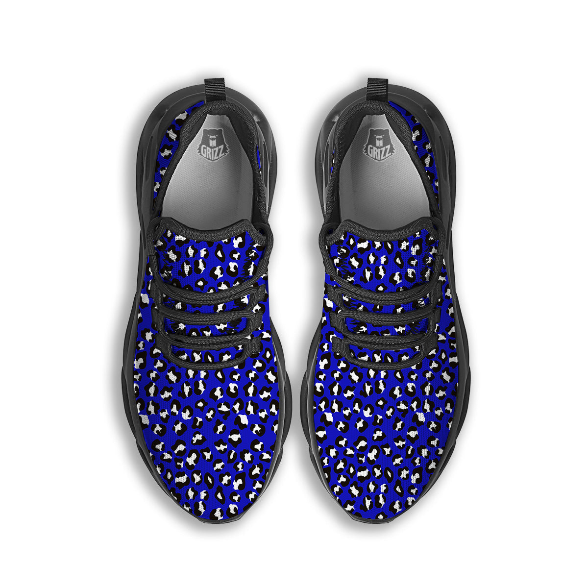 Navy Leopard Print Pattern Black Running Shoes-grizzshop