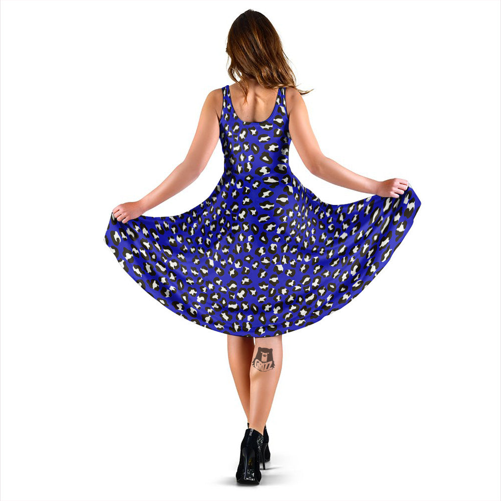 Navy Leopard Print Pattern Dress-grizzshop