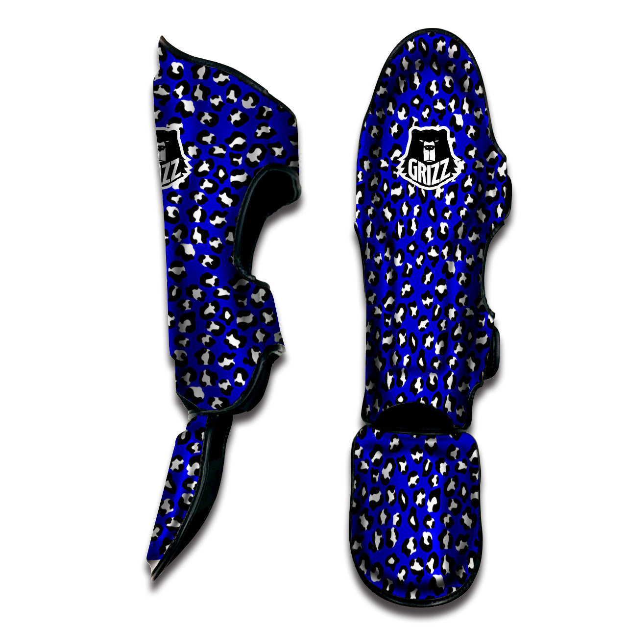 Navy Leopard Print Pattern Muay Thai Shin Guards-grizzshop