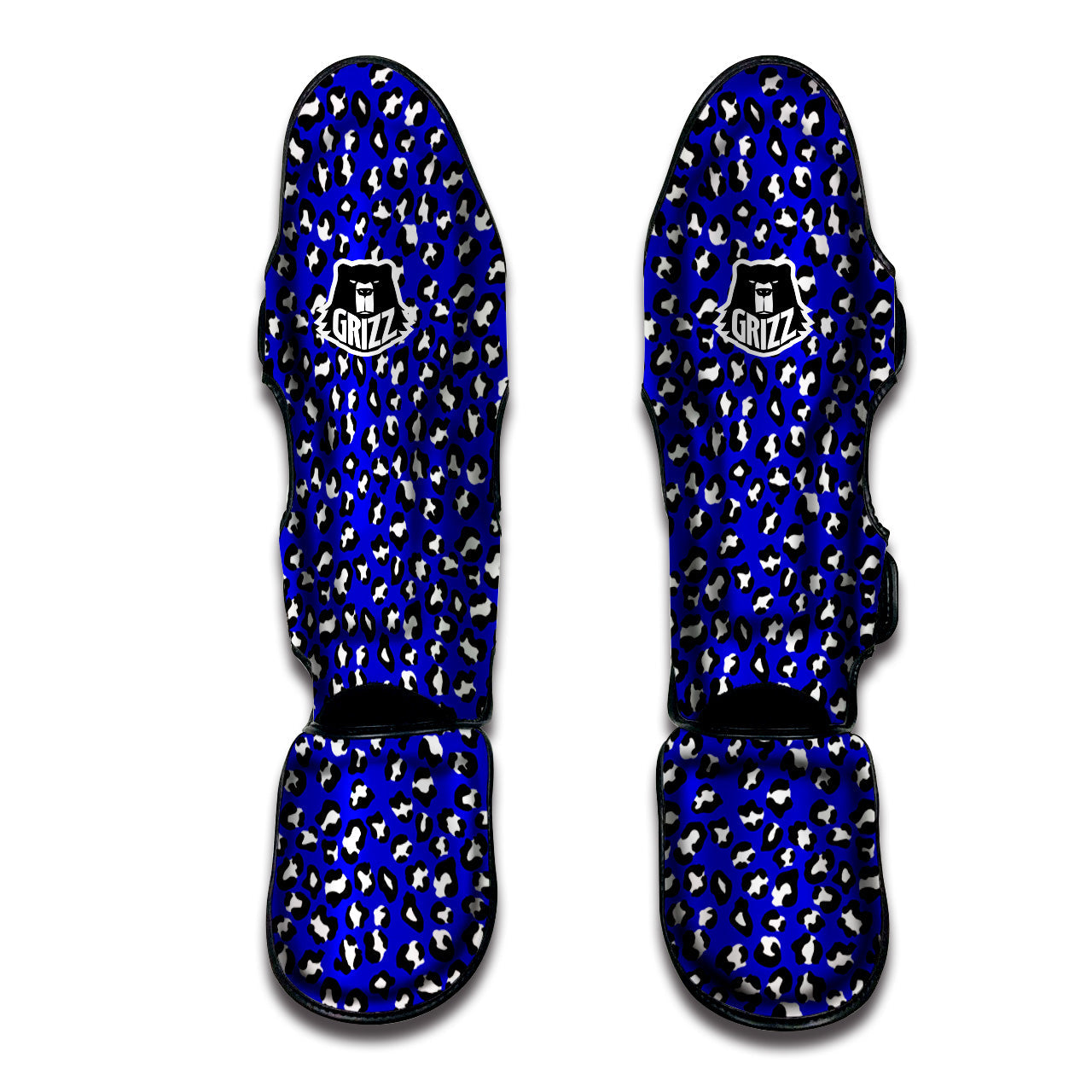 Navy Leopard Print Pattern Muay Thai Shin Guards-grizzshop
