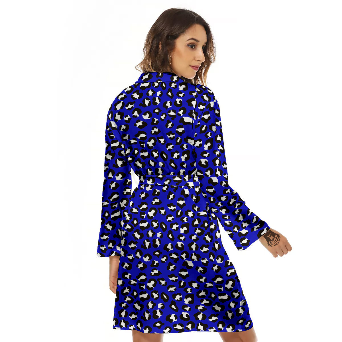Navy Leopard Print Pattern Women's Robe-grizzshop