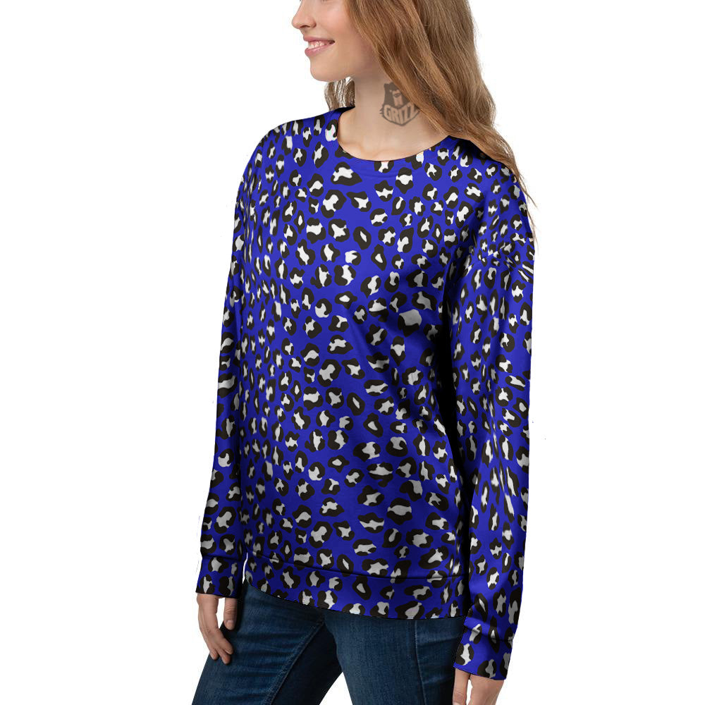 Navy Leopard Print Pattern Women's Sweatshirt-grizzshop