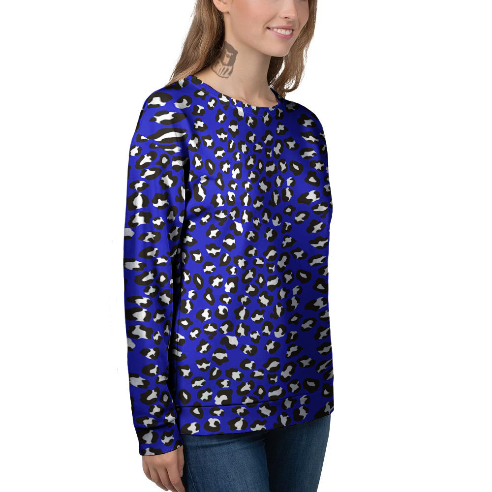 Navy Leopard Print Pattern Women's Sweatshirt-grizzshop