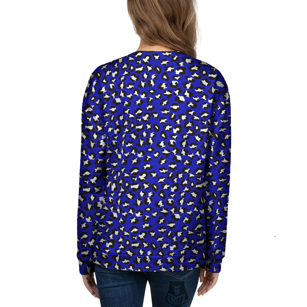 Navy Leopard Print Pattern Women's Sweatshirt-grizzshop