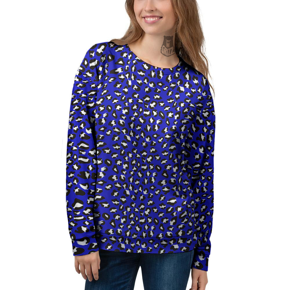 Navy Leopard Print Pattern Women's Sweatshirt-grizzshop