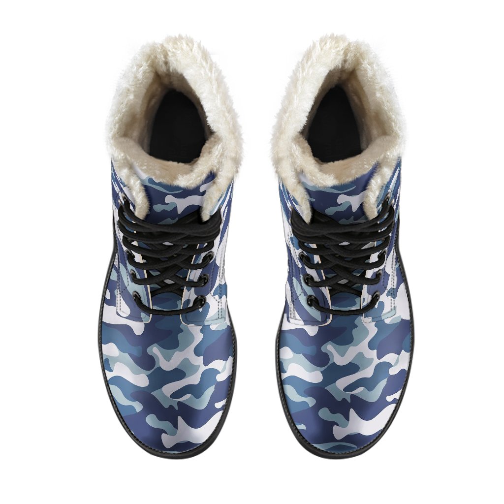 Navy Military Camouflage Camo Pattern Print Comfy Winter Boots-grizzshop