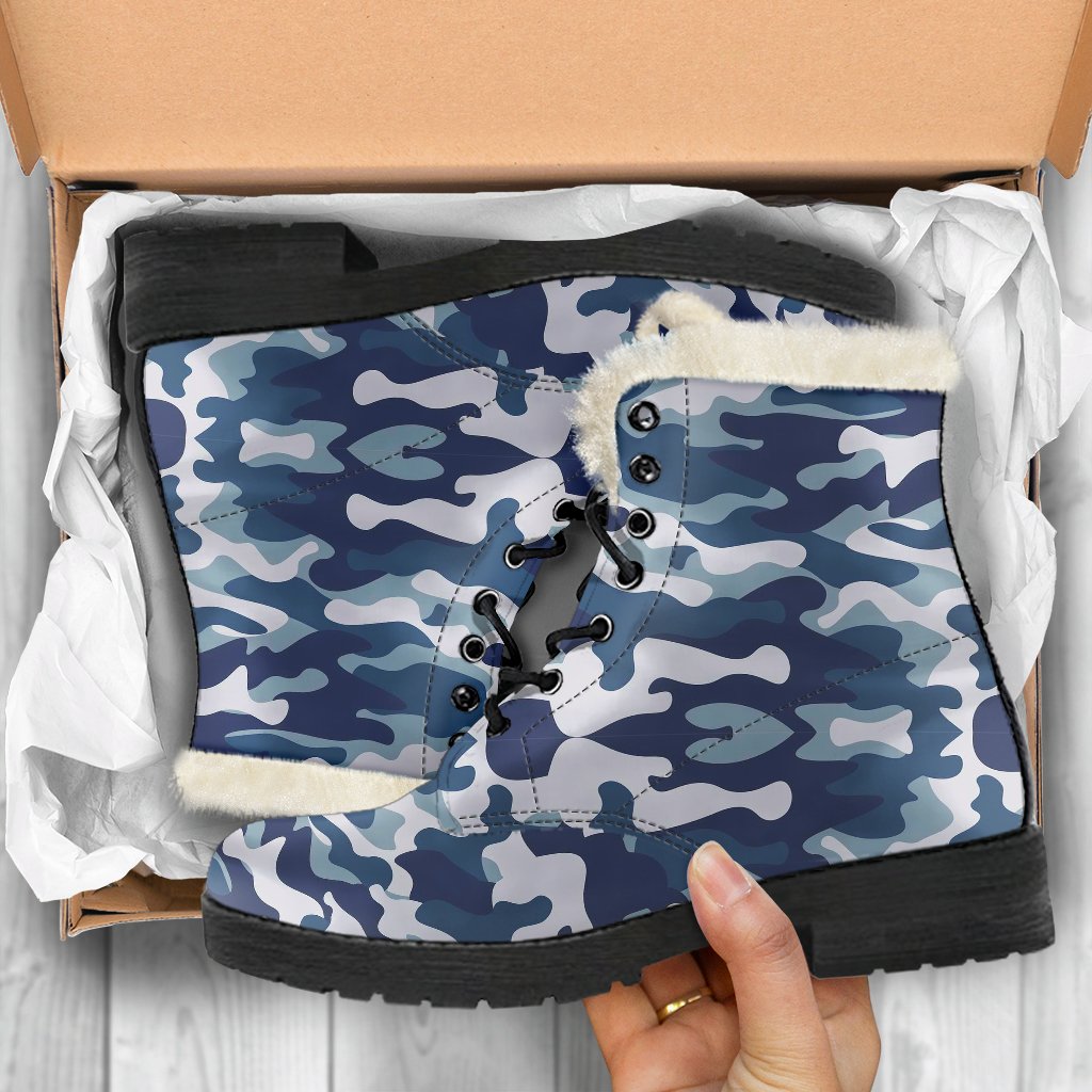 Navy Military Camouflage Camo Pattern Print Comfy Winter Boots-grizzshop