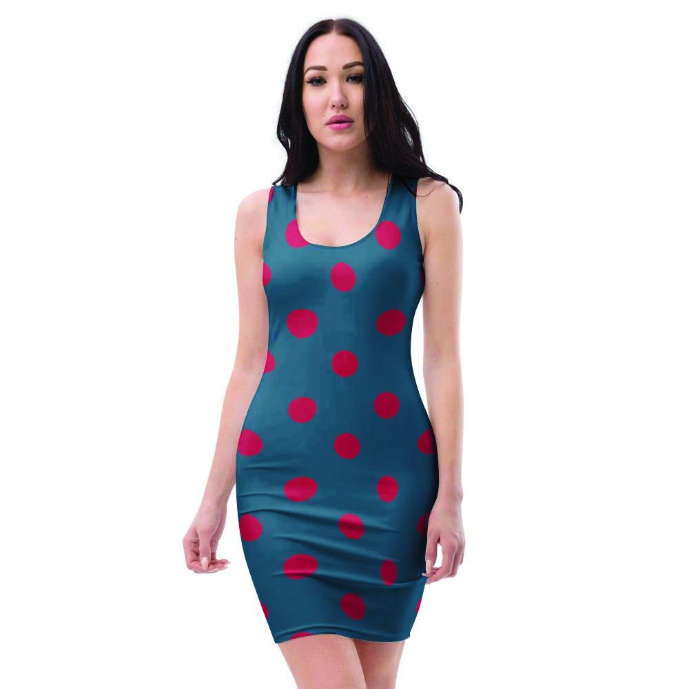 Navy Polka Dot Bodycon Dress-grizzshop