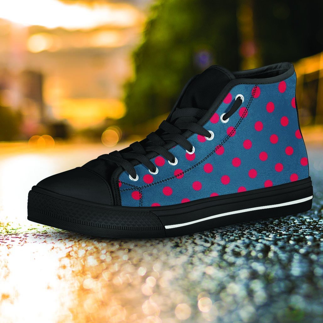 Navy Polka Dot Women's High Top Shoes-grizzshop