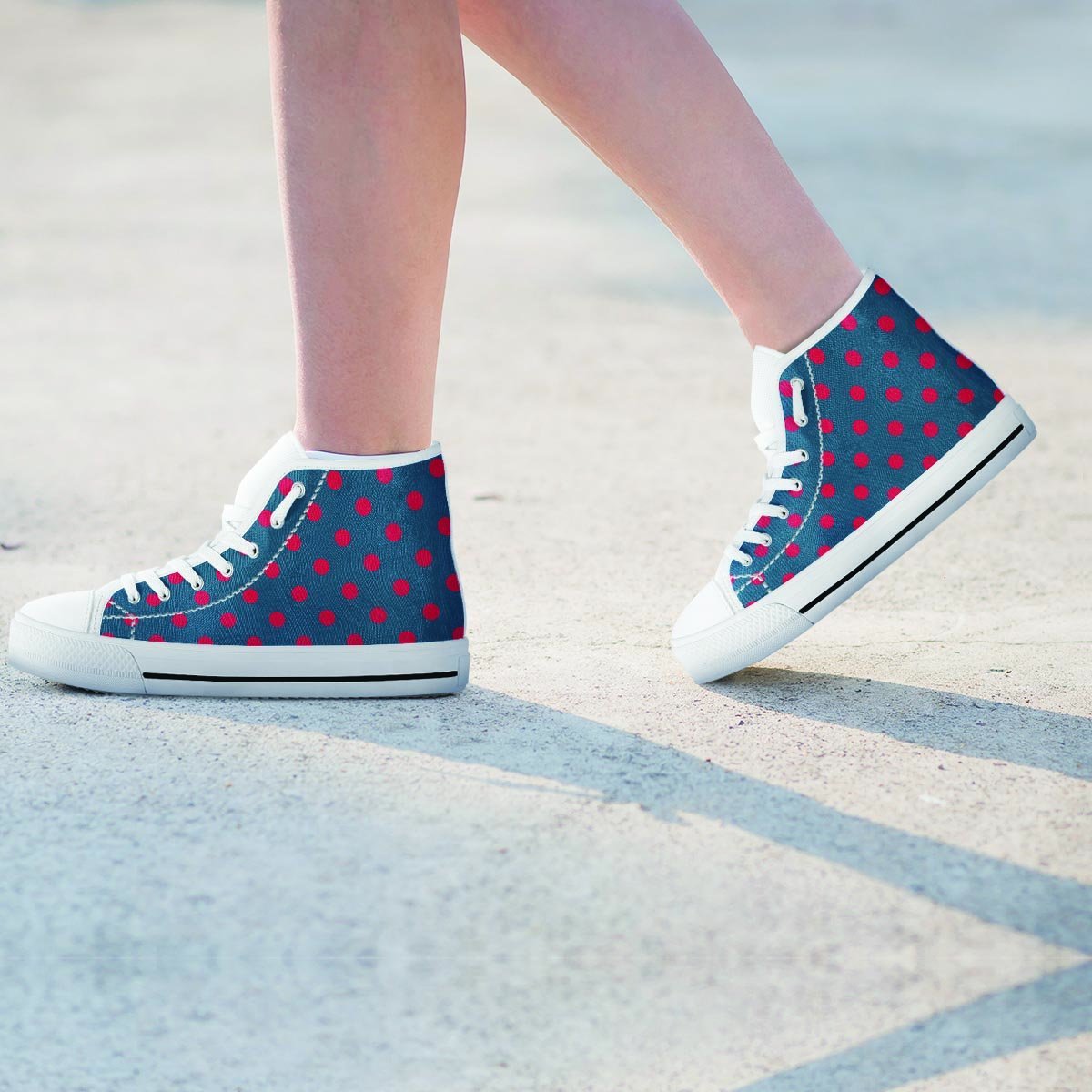 Navy Polka Dot Women's High Top Shoes-grizzshop