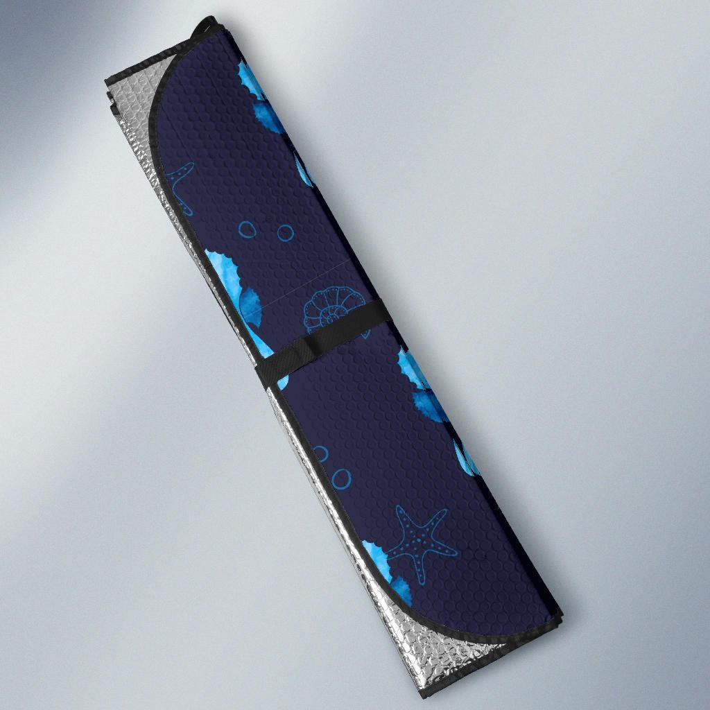 Navy Seahorse Pattern Print Car Sun Shade-grizzshop