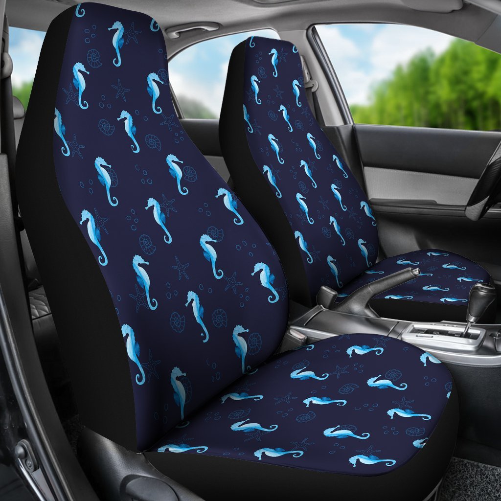 Navy Seahorse Pattern Print Universal Fit Car Seat Cover-grizzshop