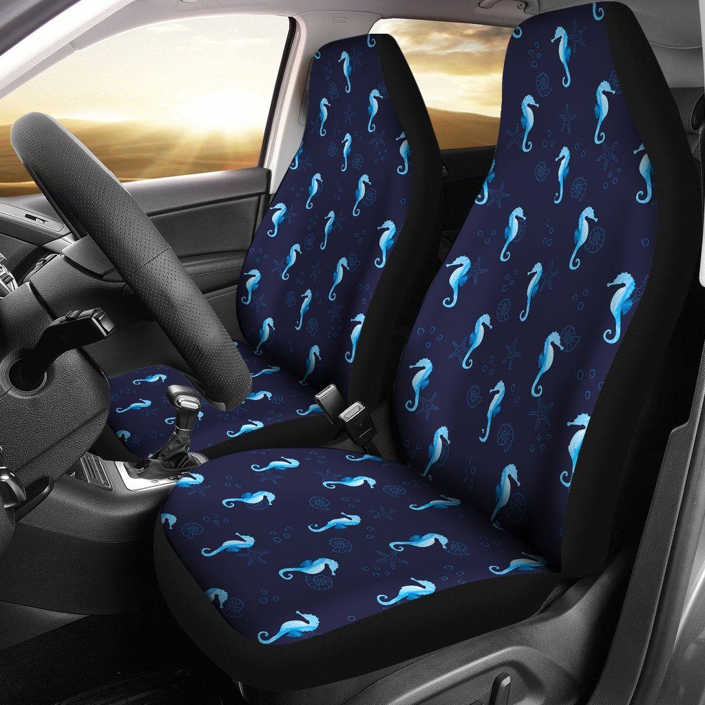 Navy Seahorse Pattern Print Universal Fit Car Seat Cover-grizzshop