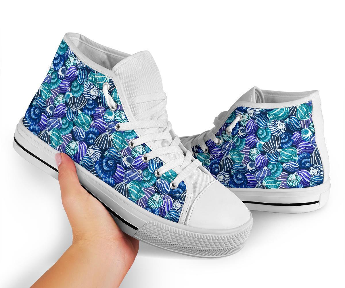 Navy Snail Pattern Print Men Women's High Top Shoes-grizzshop