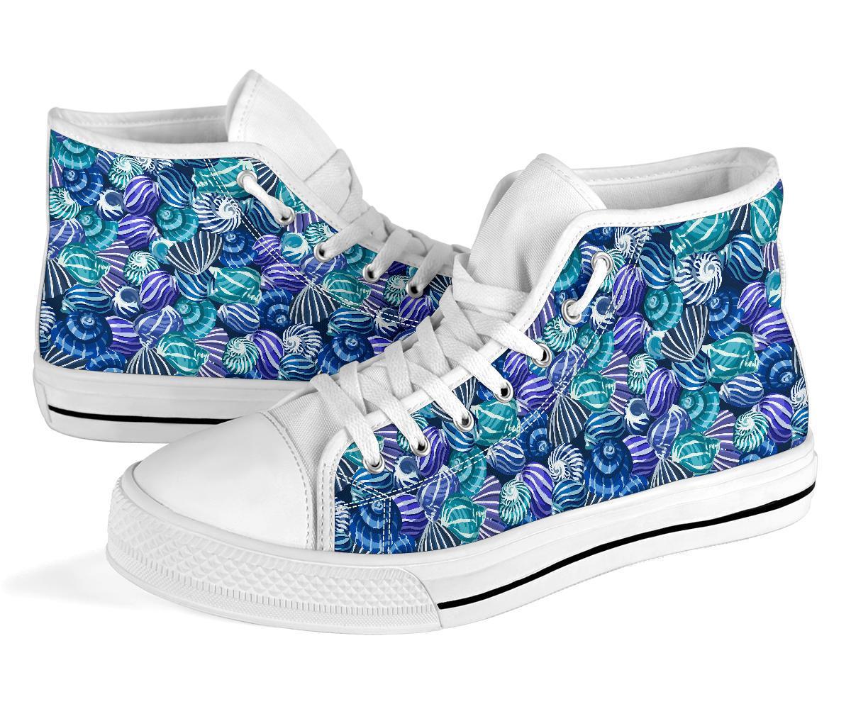 Navy Snail Pattern Print Men Women's High Top Shoes-grizzshop