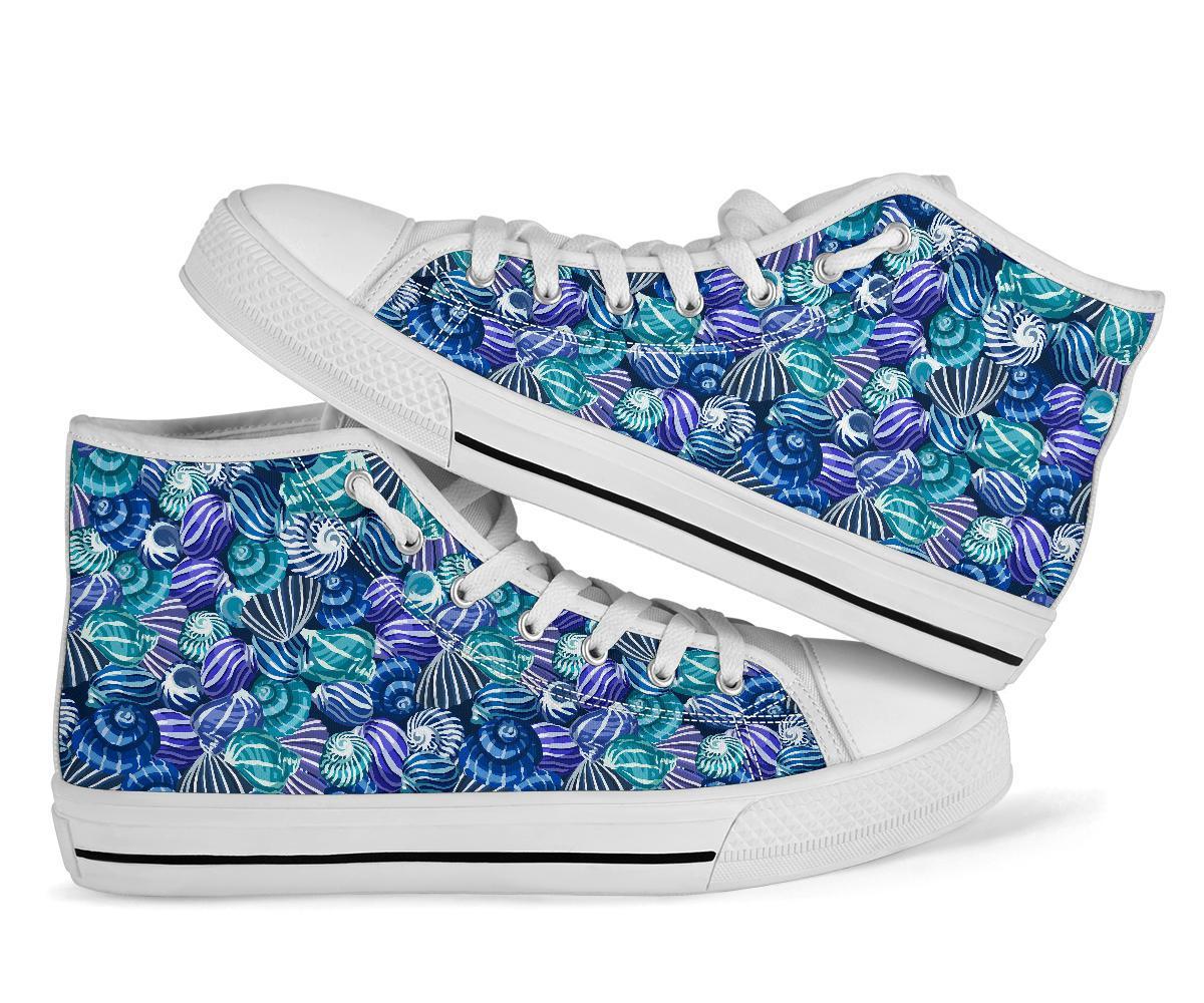 Navy Snail Pattern Print Men Women's High Top Shoes-grizzshop