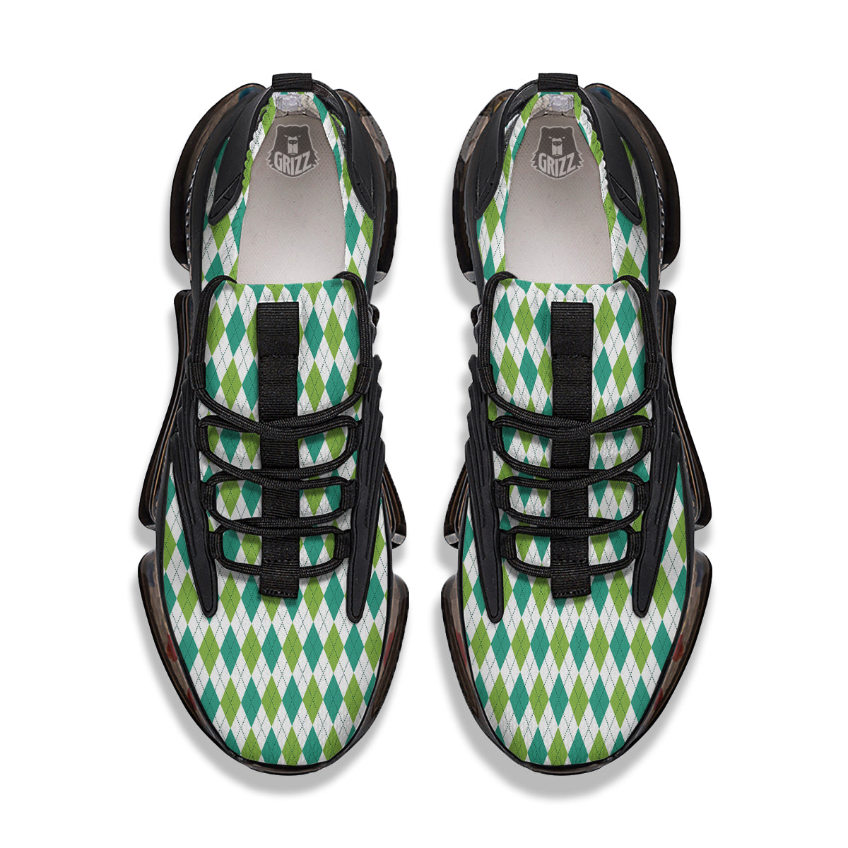 Navy White And Green Argyle Print Pattern Black Gym Shoes-grizzshop