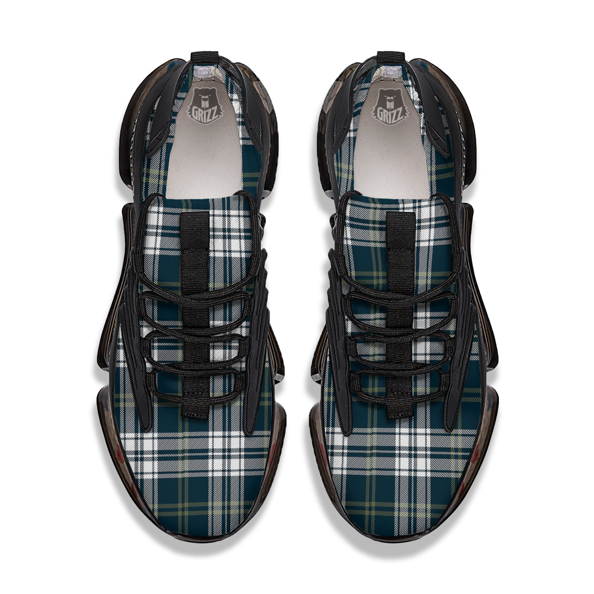 Navy White And Green Plaid Print Pattern Black Gym Shoes-grizzshop