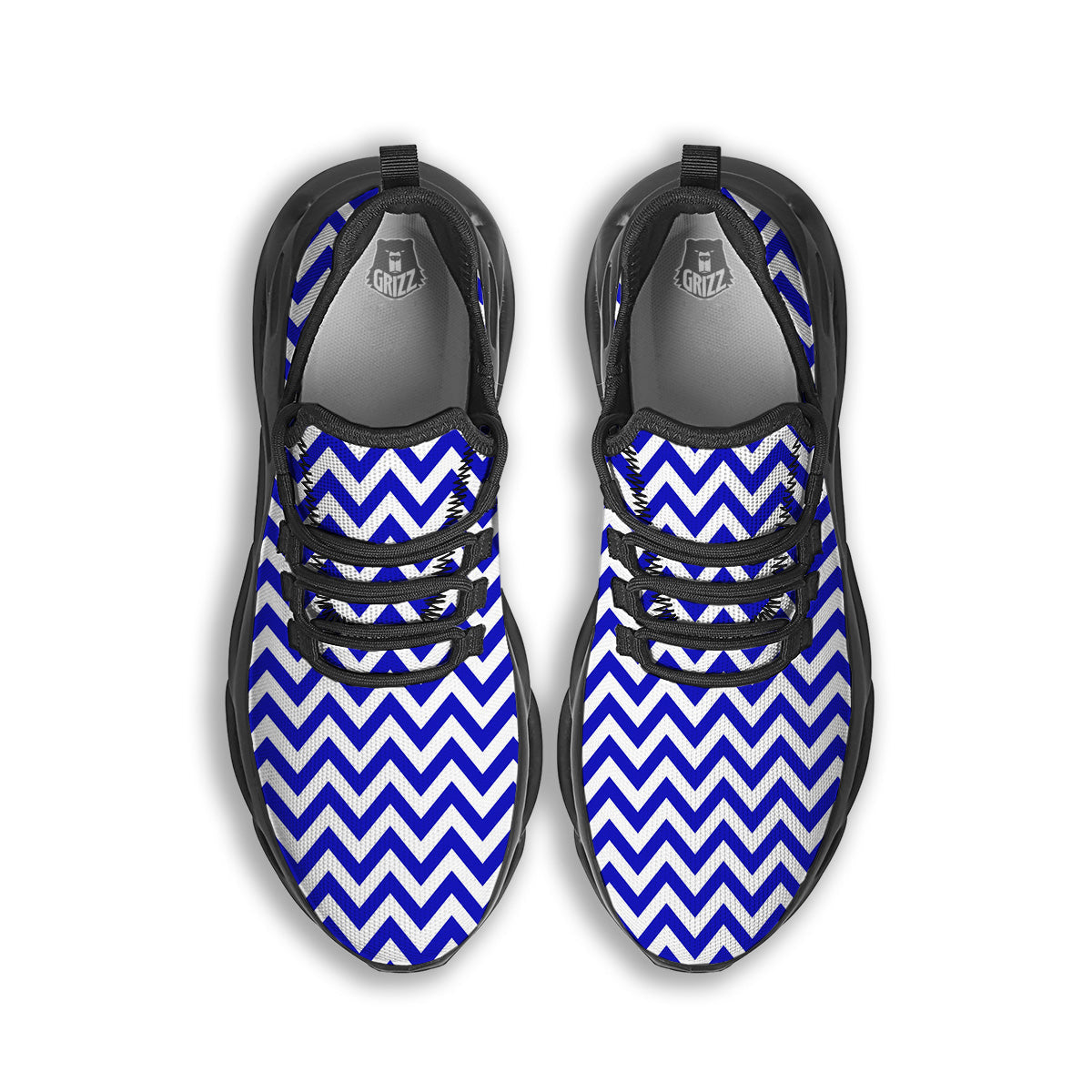 Navy Zigzag Print Pattern Black Running Shoes-grizzshop