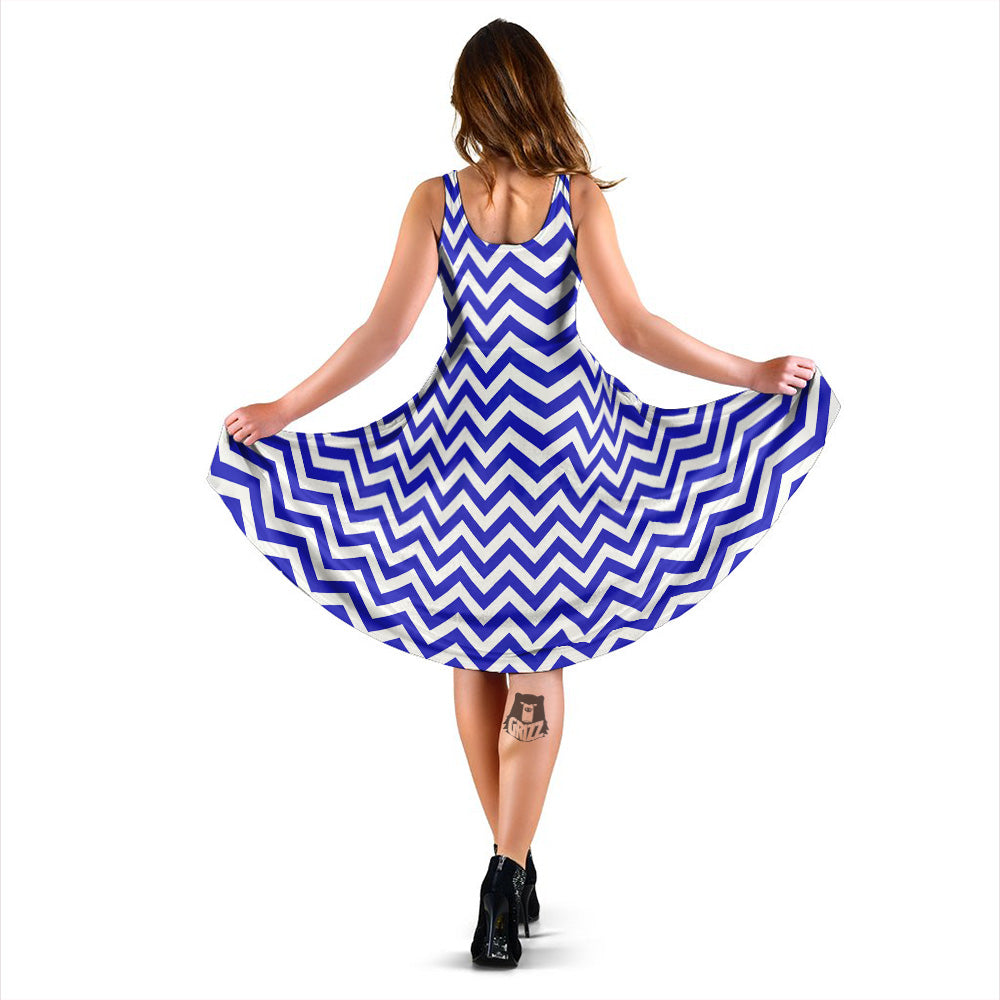 Navy Zigzag Print Pattern Dress-grizzshop