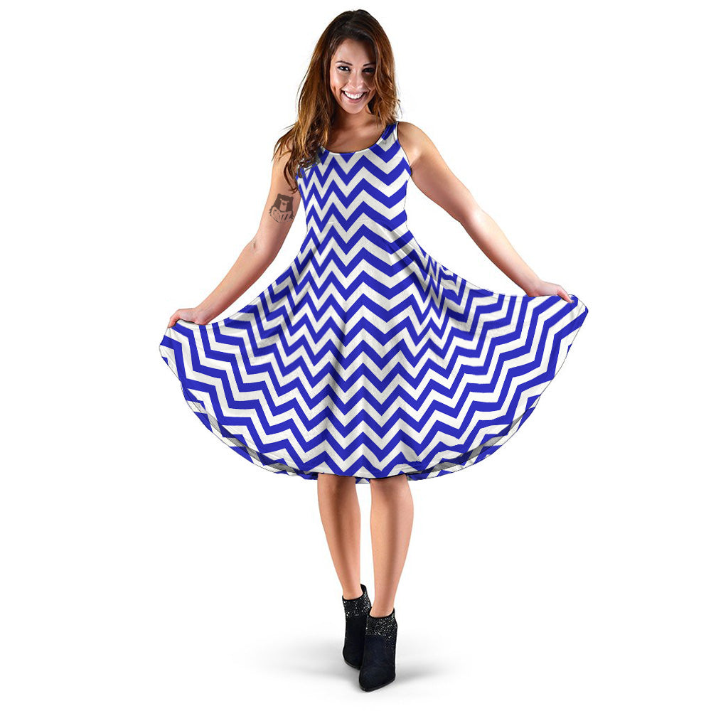 Navy Zigzag Print Pattern Dress-grizzshop