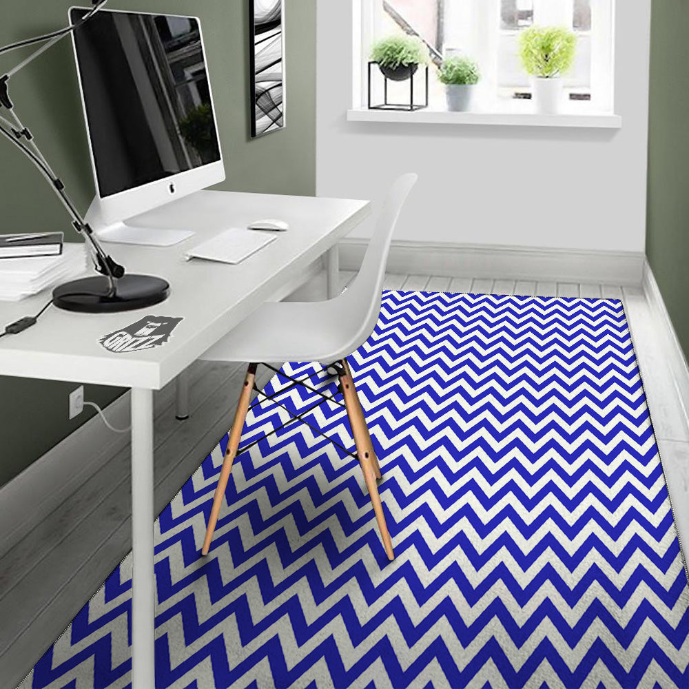 Navy Zigzag Print Pattern Floor Mat-grizzshop
