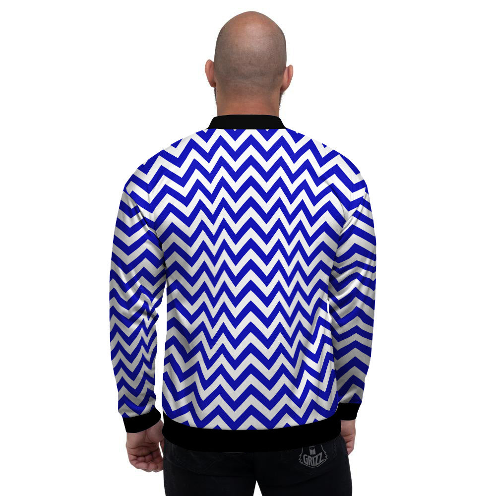 Navy Zigzag Print Pattern Men's Bomber Jacket-grizzshop
