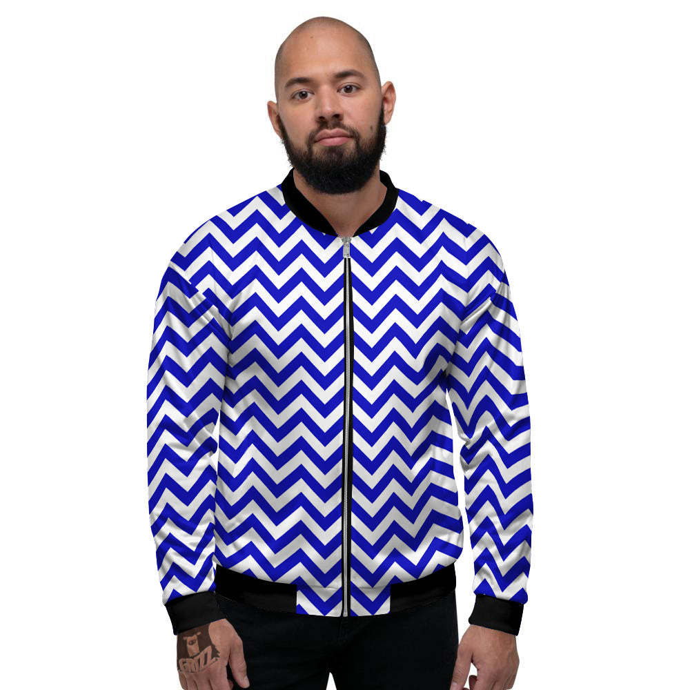 Navy Zigzag Print Pattern Men's Bomber Jacket-grizzshop