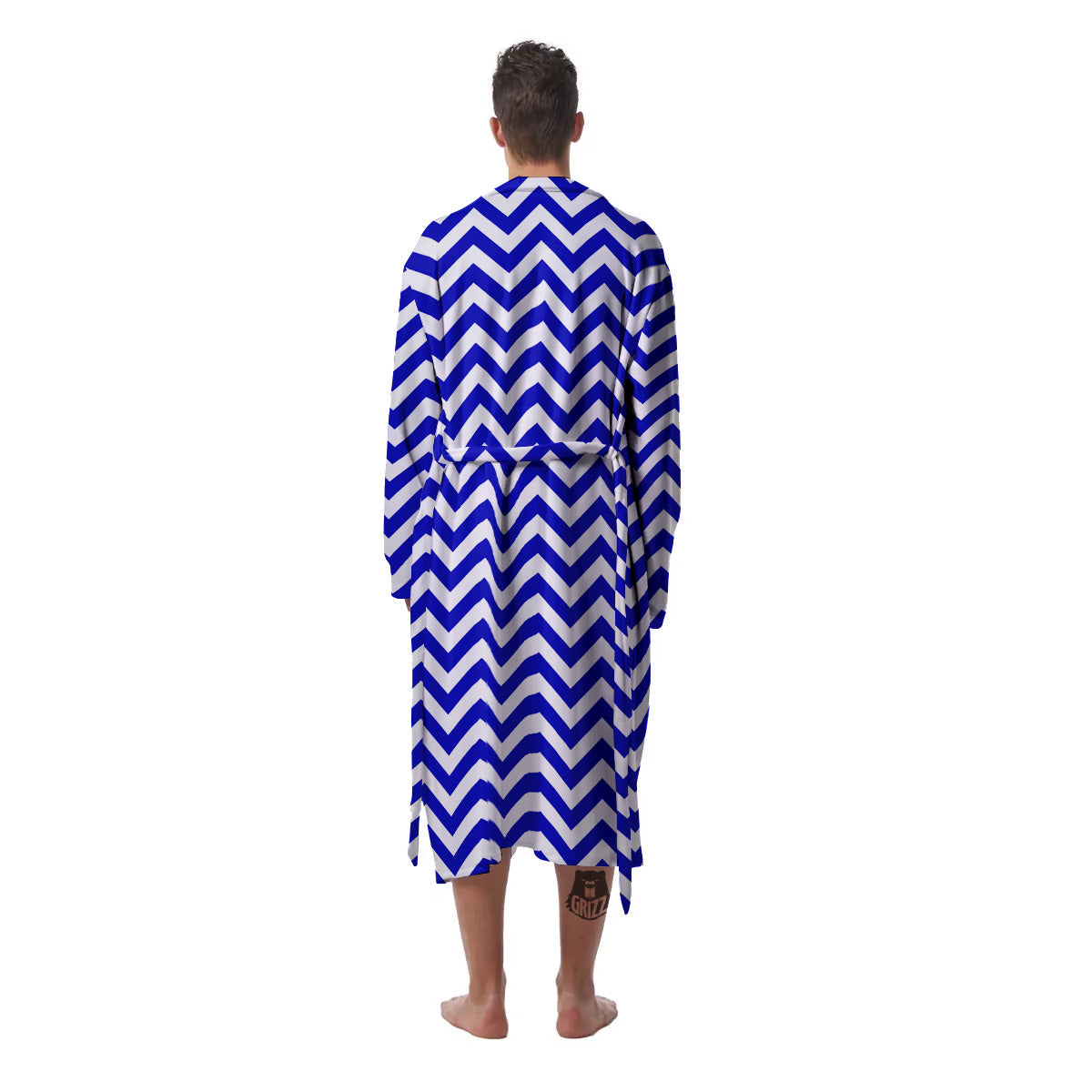 Navy Zigzag Print Pattern Men's Robe-grizzshop