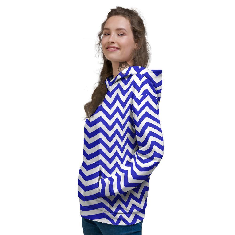 Navy Zigzag Print Pattern Women's Hoodie-grizzshop
