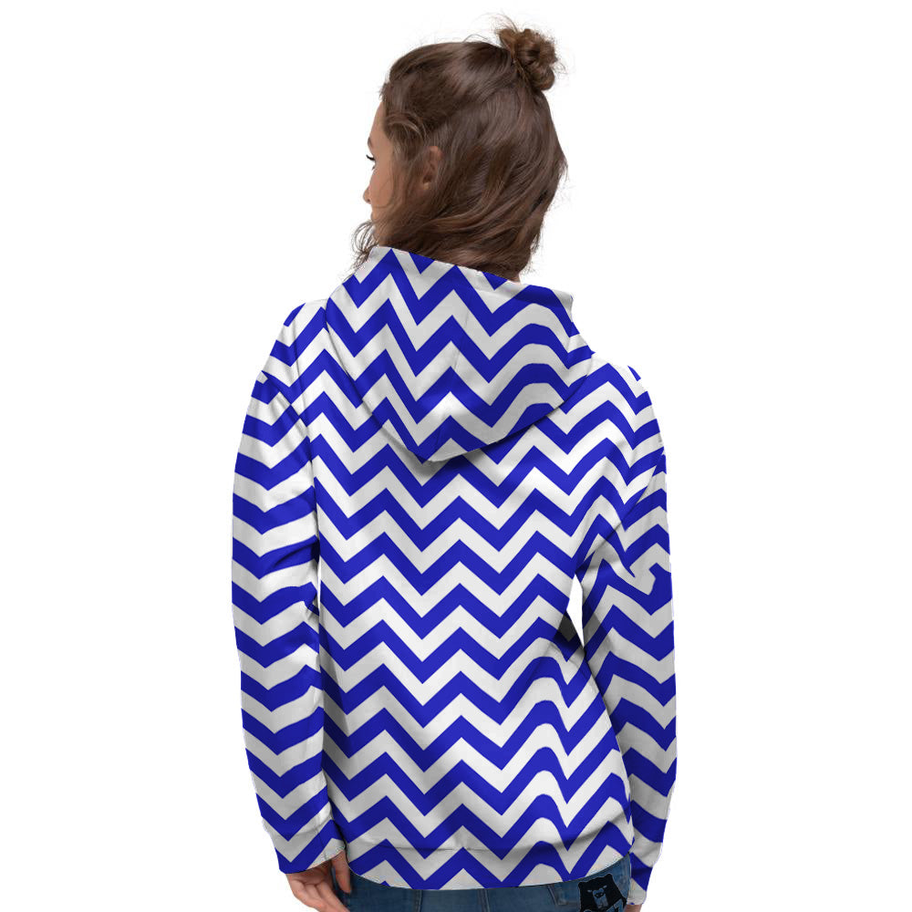 Navy Zigzag Print Pattern Women's Hoodie-grizzshop
