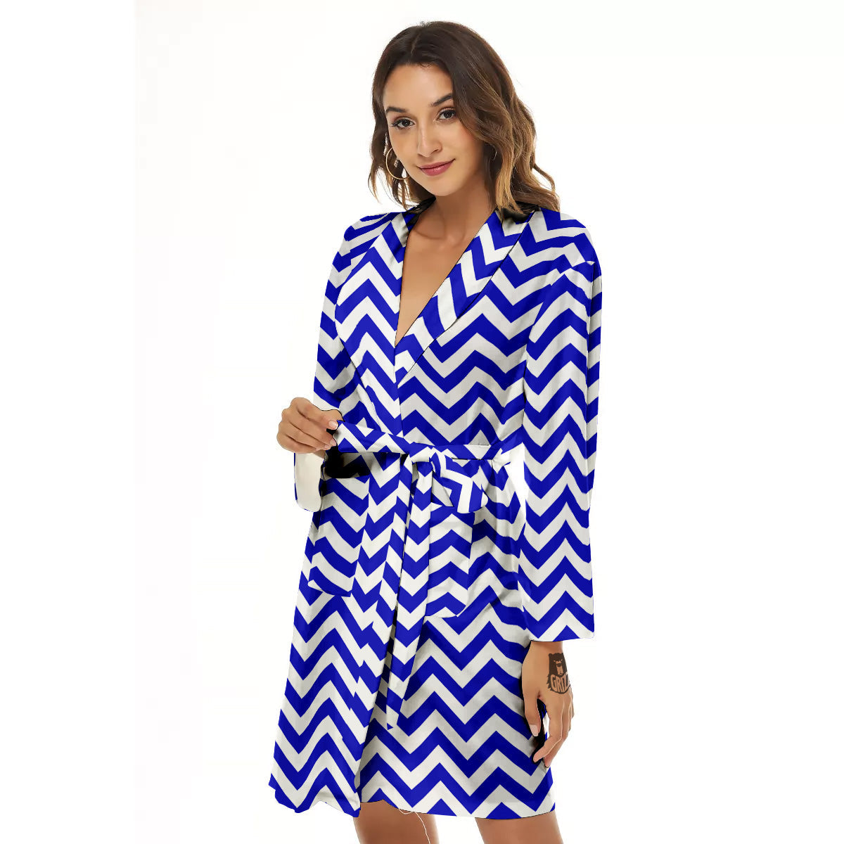 Navy Zigzag Print Pattern Women's Robe-grizzshop
