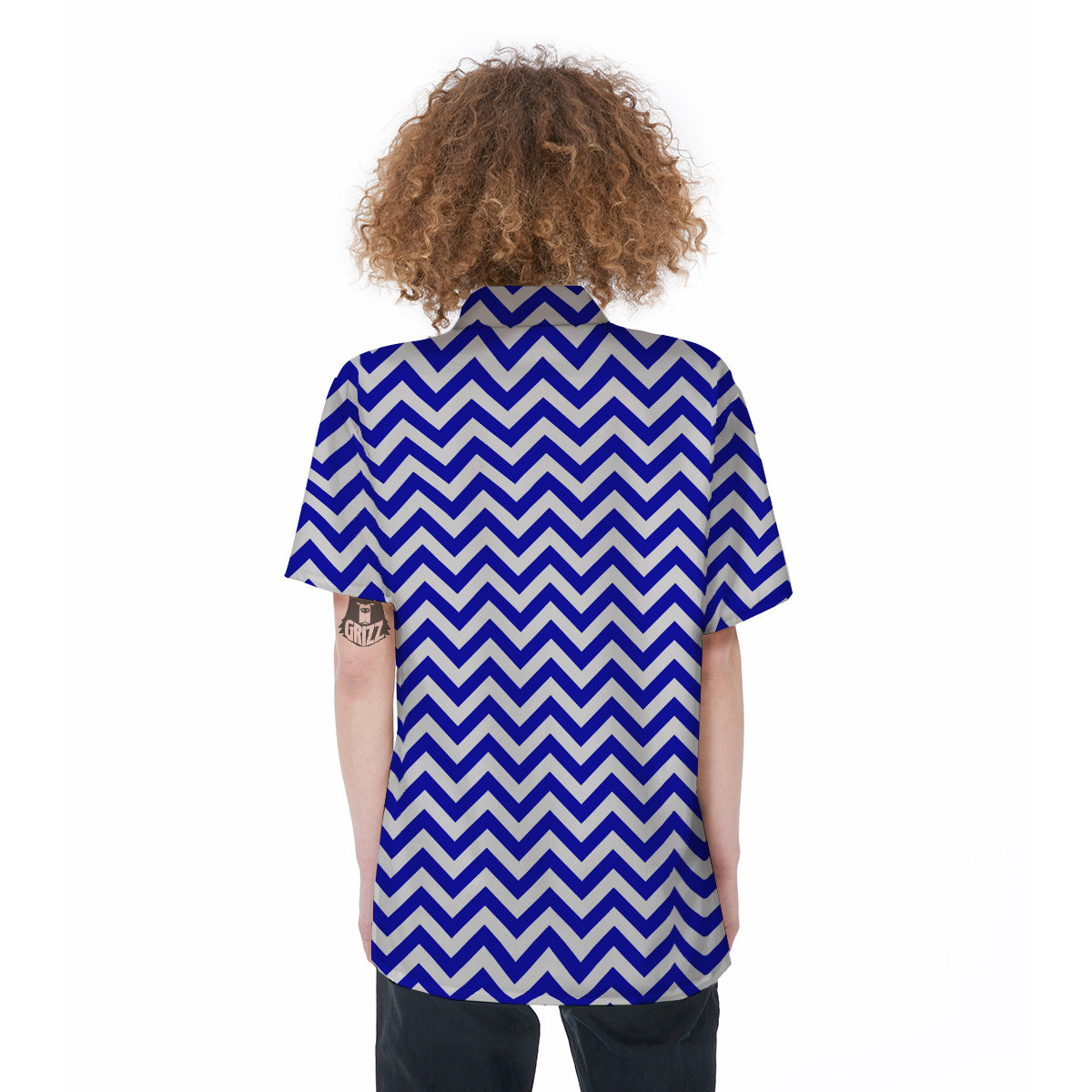 Navy Zigzag Print Pattern Women's Short Sleeve Shirts-grizzshop