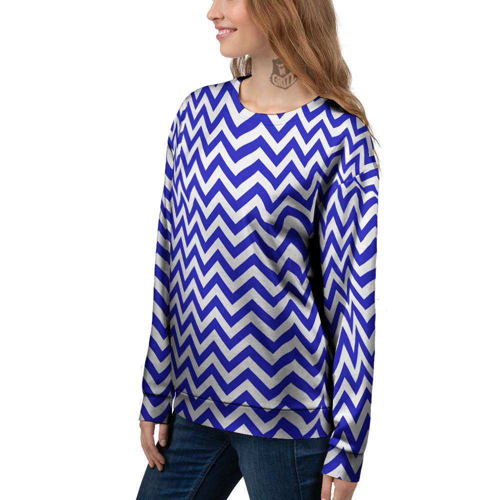 Navy Zigzag Print Pattern Women's Sweatshirt-grizzshop