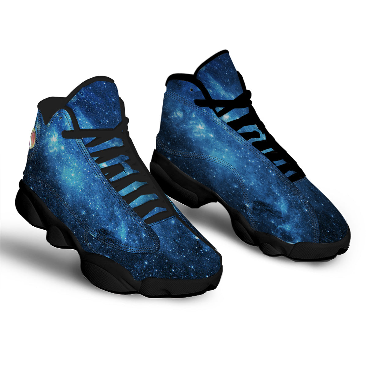 Nebula Galaxy Space Blue Light Print Black Basketball Shoes-grizzshop