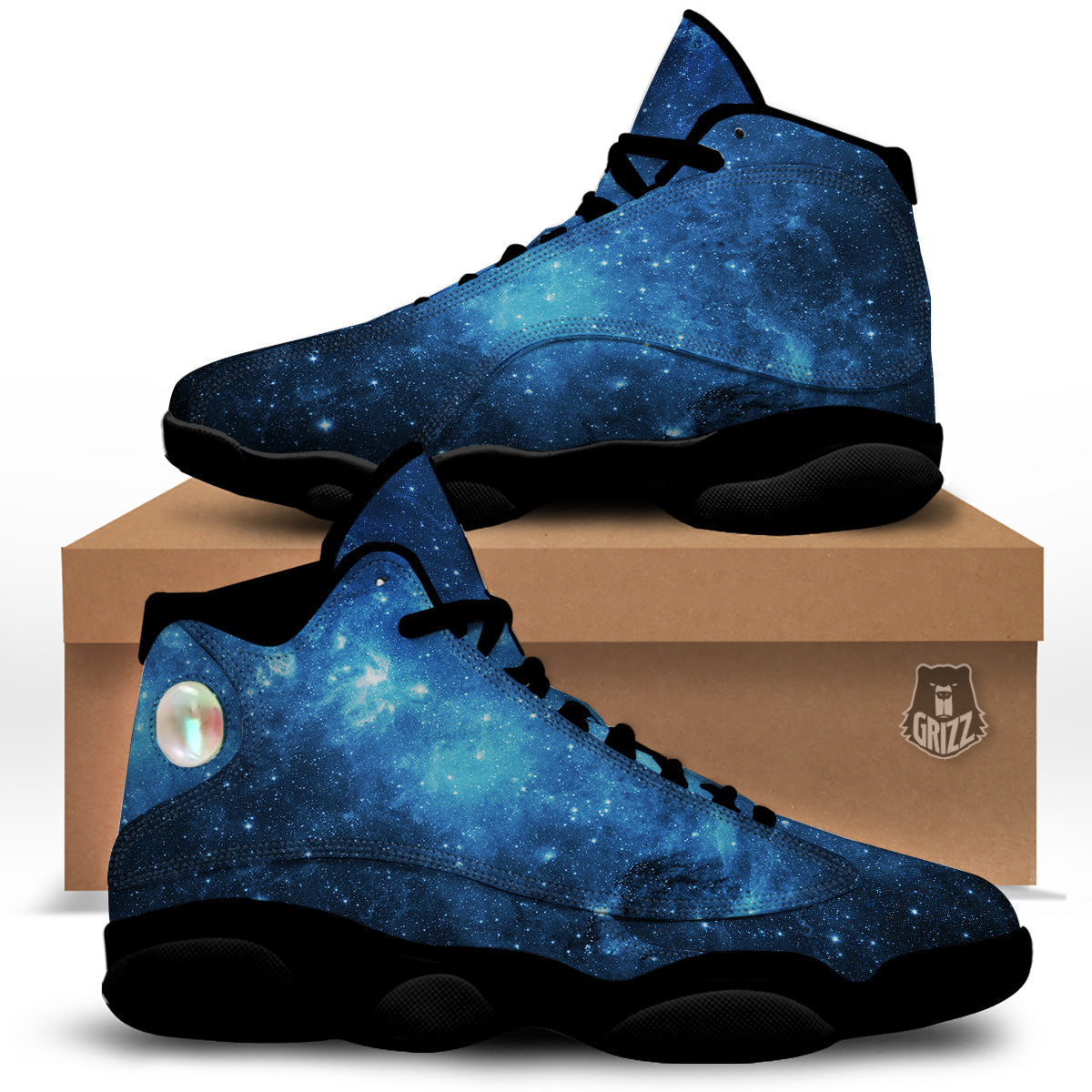 Nebula Galaxy Space Blue Light Print Black Basketball Shoes-grizzshop