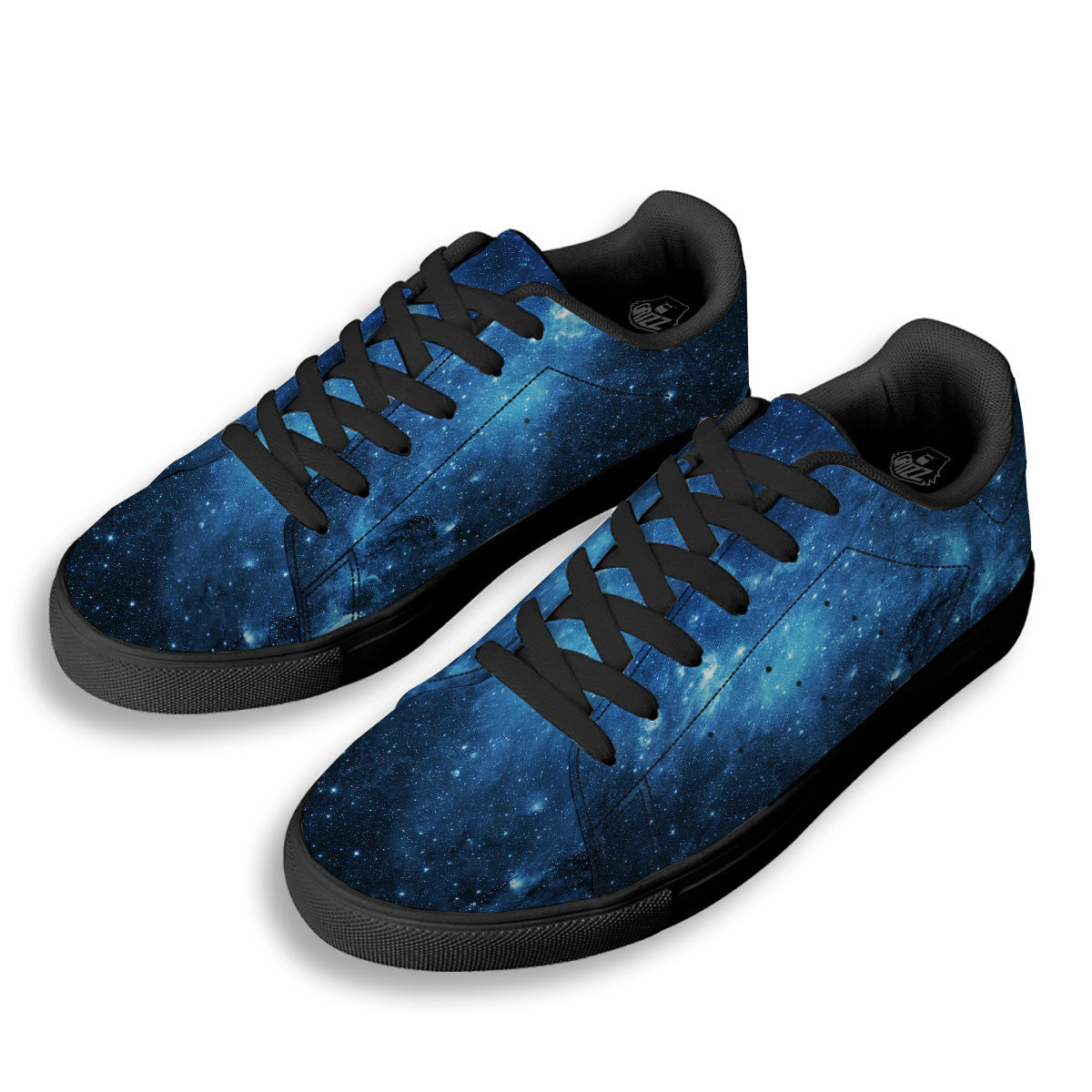 Nebula Galaxy Space Blue Light Print Black Low Top Sneakers-grizzshop