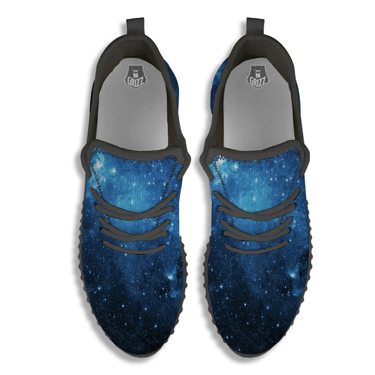 Nebula Galaxy Space Blue Light Print Black Walking Shoes-grizzshop