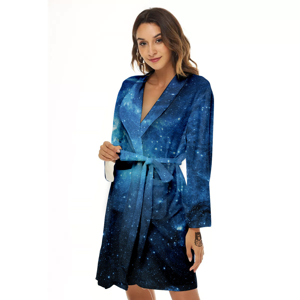 Nebula Galaxy Space Blue Light Print Women's Robe-grizzshop