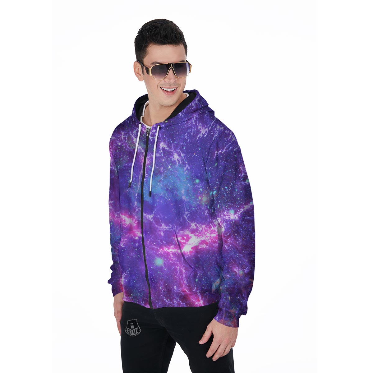 Nebula Galaxy Space Men's Zip Up Hoodie-grizzshop