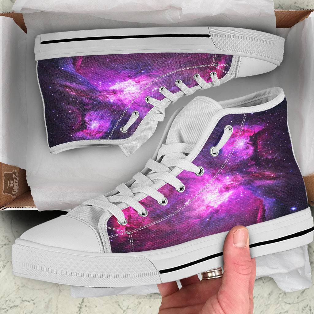 Nebula Galaxy Space Purple Stars Print White High Top Shoes-grizzshop