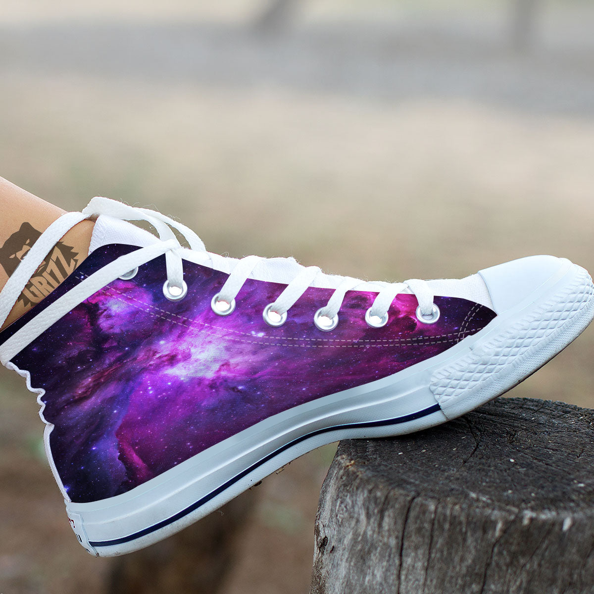 Nebula Galaxy Space Purple Stars Print White High Top Shoes-grizzshop