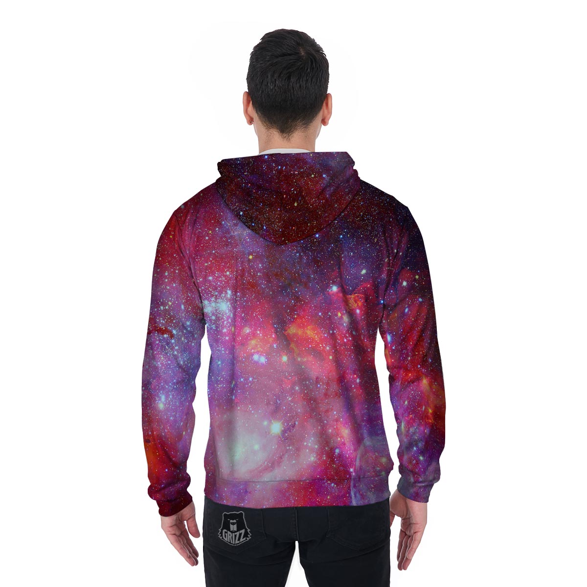 Nebula Red Galaxy Space Men's Zip Up Hoodie-grizzshop