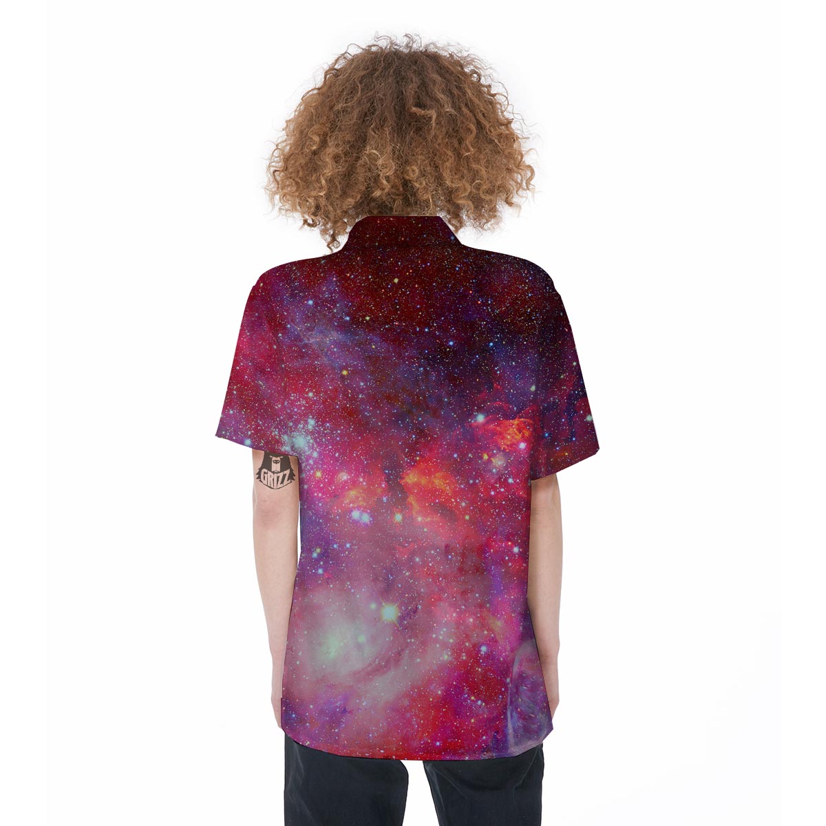 Nebula Red Galaxy Space Women's Short Sleeve Shirts-grizzshop
