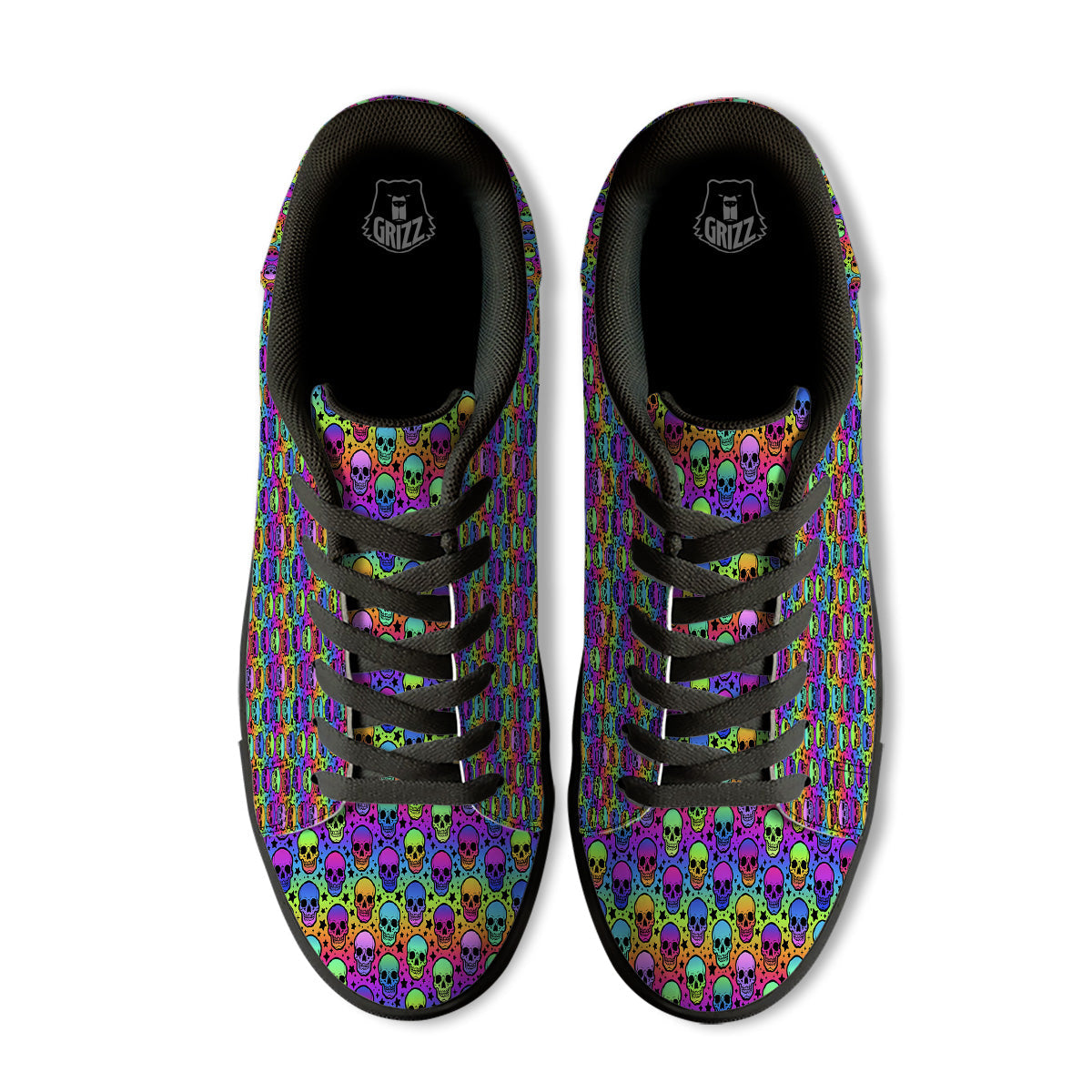 Neon Bright Human Skulls Print Pattern Black Low Top Sneakers-grizzshop