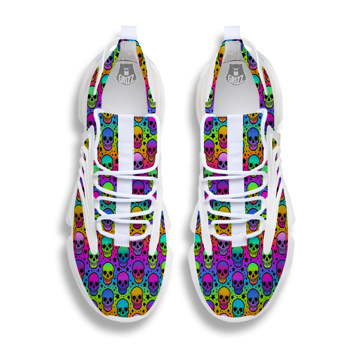 Neon Bright Human Skulls Print Pattern White Gym Shoes-grizzshop