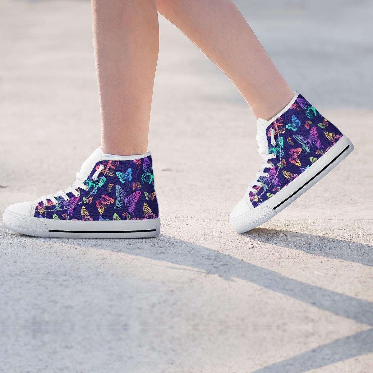 Neon Butterfly Print Women's High Top Shoes-grizzshop