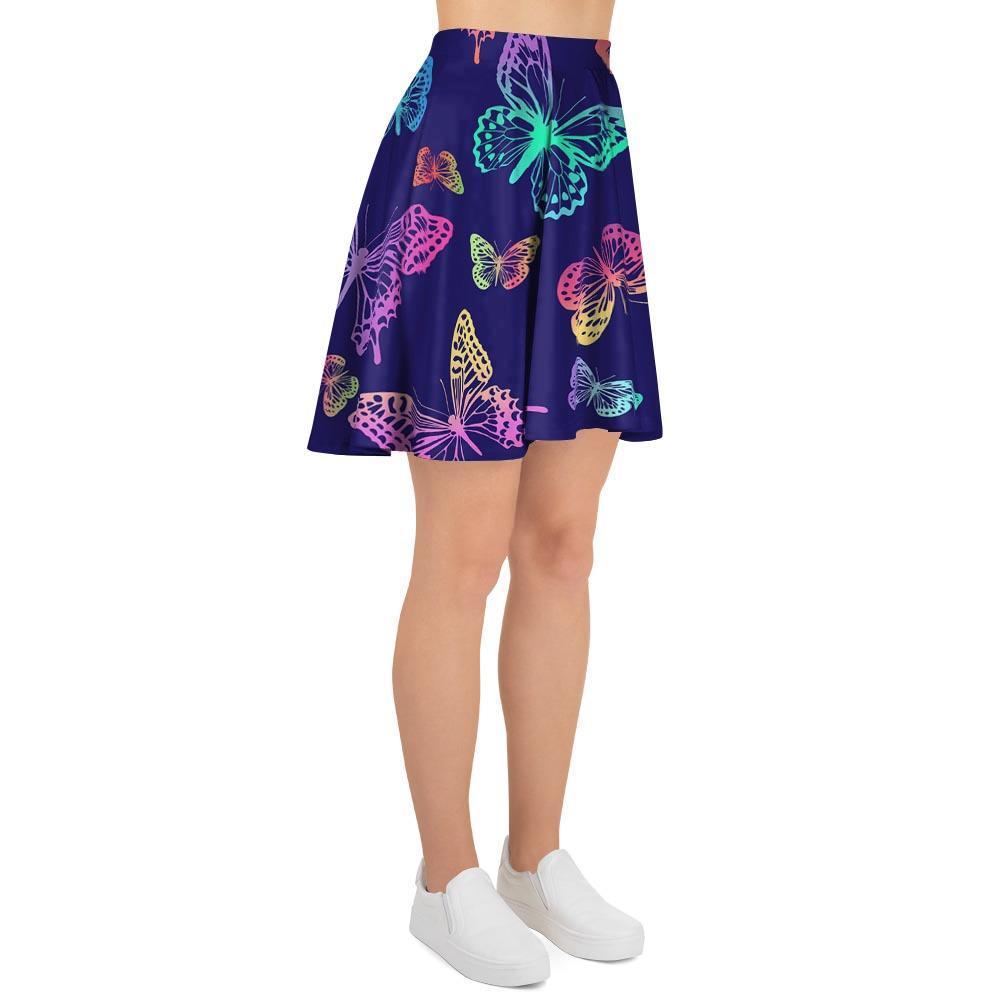 Neon Butterfly Print Women's Skirt-grizzshop